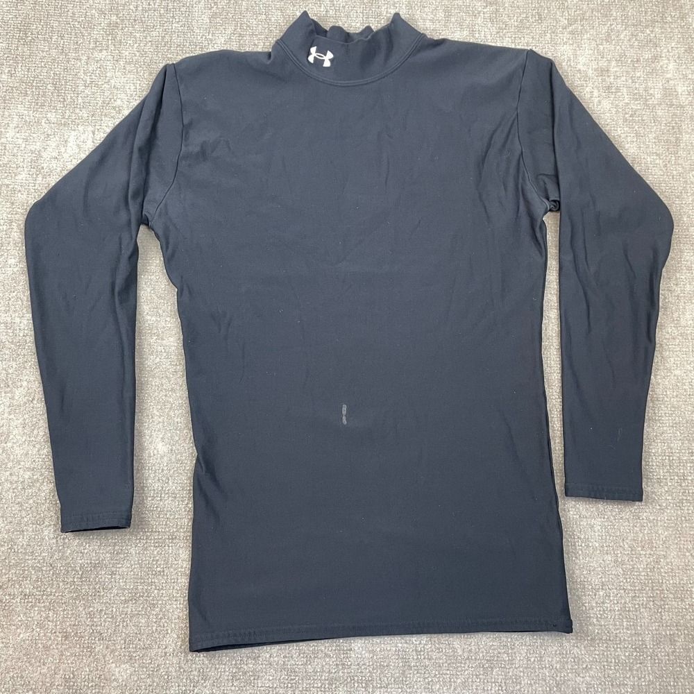 Under Armour Compression Shirt Mens Large Black Stretch Turtle Neck Long Sleeve